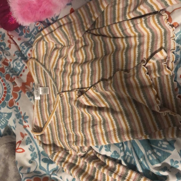 Cheap store pink green button cropped long sleeve top xl - Picture 3 of 5